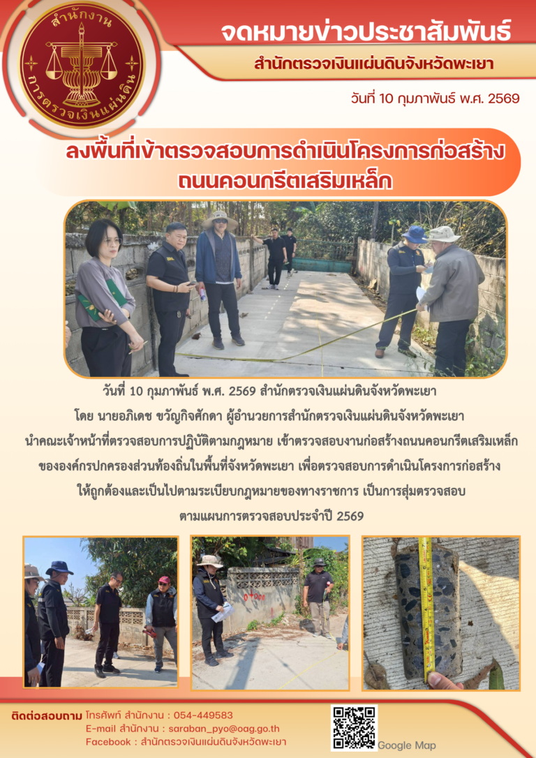 ลงพื้นที่เข้าตรวจสอบการดำเนินโครงการก่อสร้างถนนคอนกรีตเสริมเหล็ก